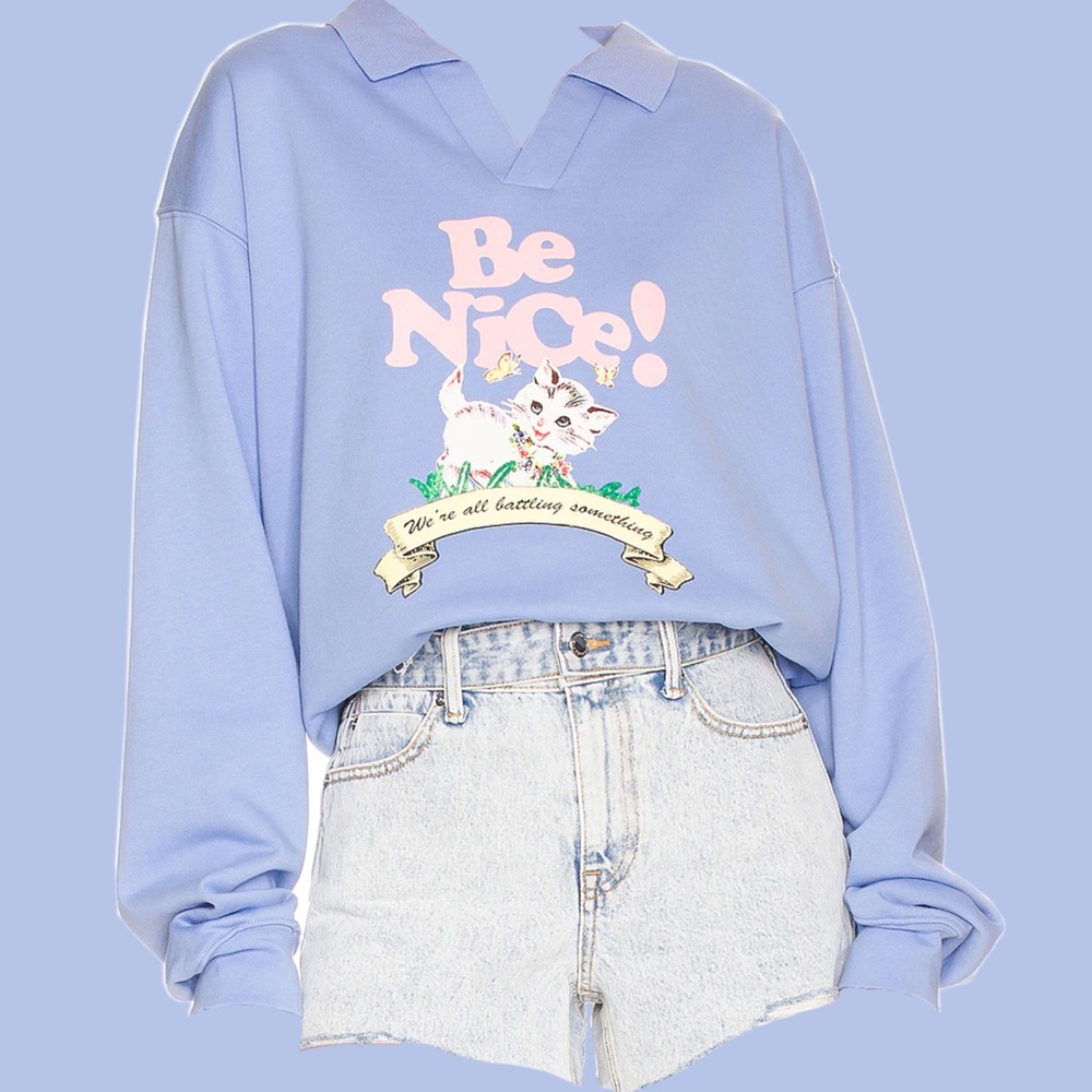 The Mayfair Group Be Nice! Periwinkle Blue Collared Crewneck Sweatshirt - M/L